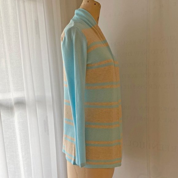 Cyrus light blue and tan striped open cardigan - Picture 10 of 15